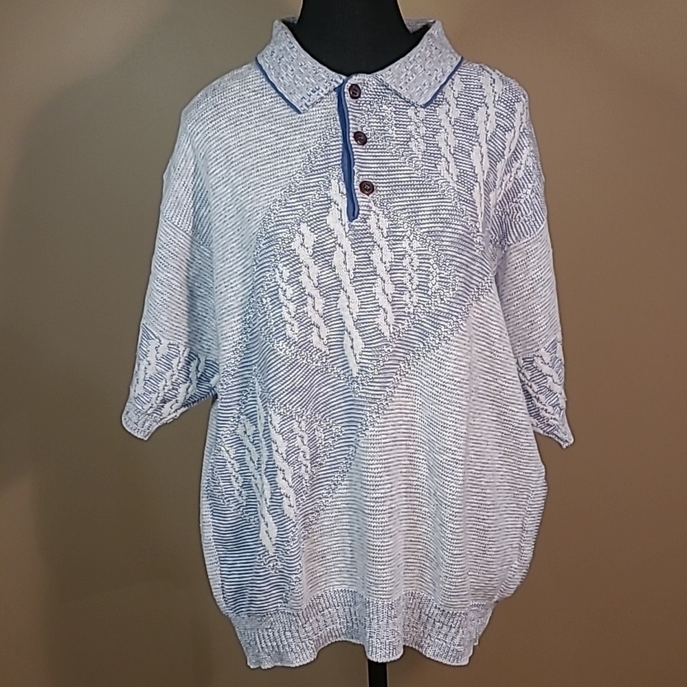 CALDWELL Men's Vintage Henley Cotton Short Sleeved Collared Sweater